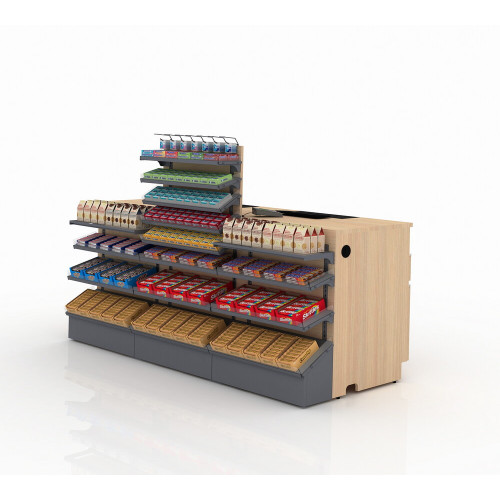 Касова зона 2000х700х1500 мм, антрацит, метал/ДСП/пластик, ліва/права, для супермаркетів та магазинів, із захистом сканера