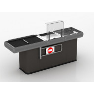 Касовий бокс Modern Expo Magellan 2300х1069х900 мм з вузьким накопичувачем, транспортером, захистом сканера, колір на вибір, для супермаркетів