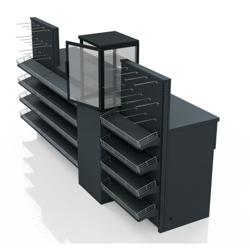 Касовий прилавок 2390х610х1440 мм, антрацит, метал/ДСП/пластик, для супермаркетів і магазинів
