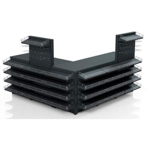 Касовий прилавок кутовий 3990х600х1440 мм, антрацит, метал/ДСП/пластик, для супермаркетів і магазинів