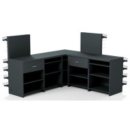 Касовий прилавок кутовий 3990х600х1440 мм, антрацит, метал/ДСП/пластик, для супермаркетів і магазинів