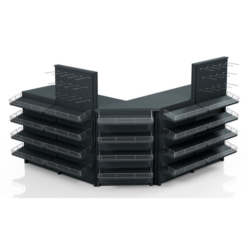 Касовий прилавок кутовий 3920х600х1440 мм, антрацит, метал/ДСП/пластик, для супермаркетів і магазинів