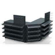 Касовий прилавок кутовий 3920х600х1440 мм, антрацит, метал/ДСП/пластик, для супермаркетів і магазинів