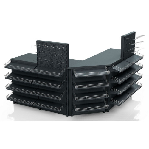 Касовий прилавок кутовий 3920х600х1440 мм, антрацит, метал/ДСП/пластик, для супермаркетів і магазинів