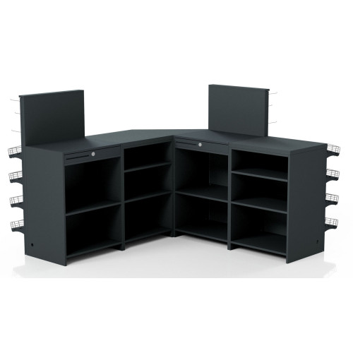 Касовий прилавок кутовий 3920х600х1440 мм, антрацит, метал/ДСП/пластик, для супермаркетів і магазинів