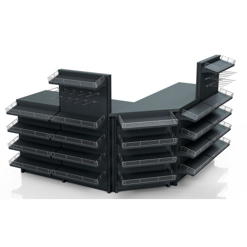 Касовий прилавок кутовий 3920х600х1440 мм, антрацит, метал/ДСП/пластик, для супермаркетів і магазинів