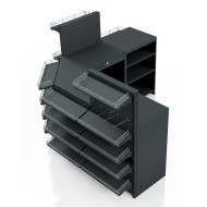 Касовий прилавок кутовий 3920х600х1440 мм, антрацит, метал/ДСП/пластик, для супермаркетів і магазинів