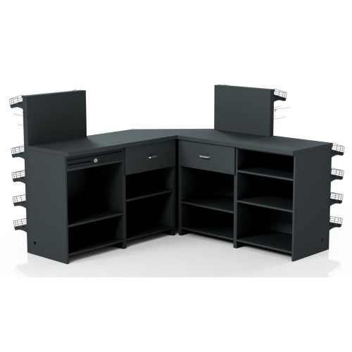 Касовий прилавок кутовий 3920х600х1440 мм, антрацит, метал/ДСП/пластик, для супермаркетів і магазинів