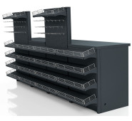 Касова зона Тип 4, 2690х610х1440 мм, антрацит, метал/ДСП/пластик, лівий/правий варіант, для супермаркетів і магазинів