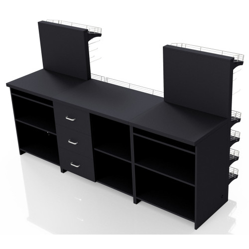 Кассовая зона Тип 5, 2390х610х1440 мм, металл/ДСП/пластик, черная, с защитой сканера и денежным ящиком, для супермаркетов