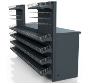 Касовий прилавок Тип 5 2390х610х1440 мм, антрацит, метал/ДСП/пластик, для супермаркетів і магазинів, із захистом сканера та грошовою шухлядою