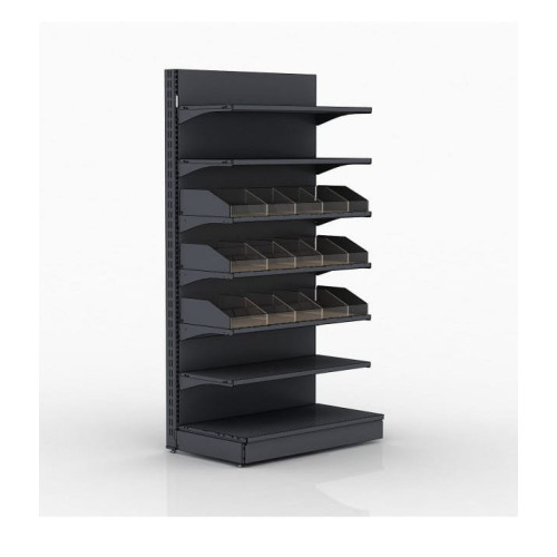 Хлібний стелаж Modern Expo пристінний, 1930х1000х500 мм, метал/ДСП, чорний, для магазинів і пекарень, Україна