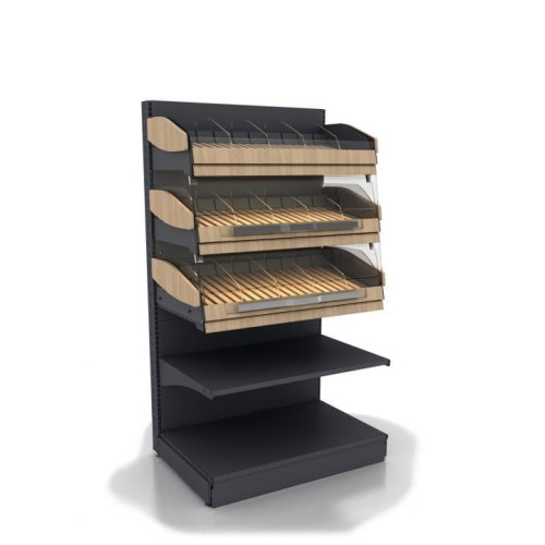 Хлебный стеллаж Modern Expo пристенный, 1500х1030х500 мм, металл и дерево, черный, для хлеба и выпечки, Украина