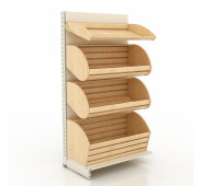 Стелаж для хліба 2235х1000х500 мм, кремовий, дерево/метал, 4 кошики, нижня полиця, для магазину та пекарні, Україна