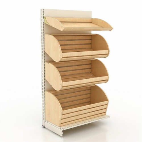 Стеллаж для хлеба 2235х1000х500 мм, кремовый, дерево/металл, 4 корзины, нижняя полка, для магазина и пекарни, Украина