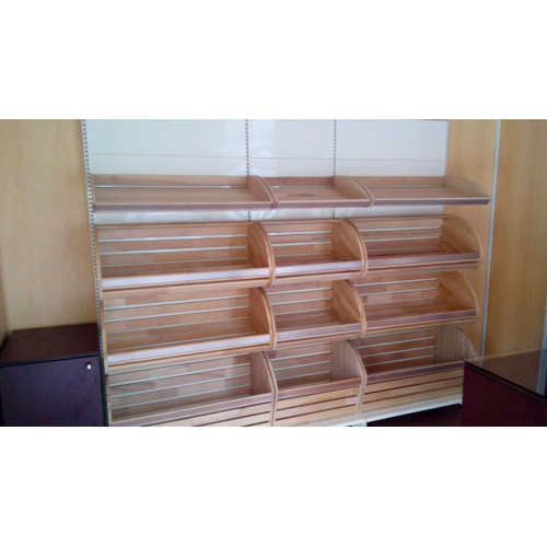 Стеллаж для хлеба 2235х1000х500 мм, кремовый, дерево/металл, 4 корзины, нижняя полка, для магазина и пекарни, Украина