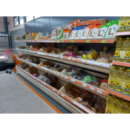 Стеллаж для хлеба 2235х1000х500 мм, кремовый, дерево/металл, 4 корзины, нижняя полка, для магазина и пекарни, Украина