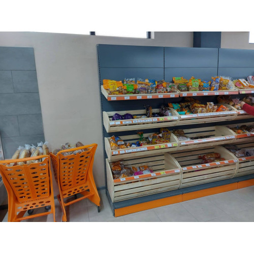 Стеллаж для хлеба 2235х1000х500 мм, кремовый, дерево/металл, 4 корзины, нижняя полка, для магазина и пекарни, Украина