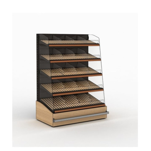 Хлебный стеллаж Modern Expo пристенный 1778х1250х600 мм, металл/МДФ/дерево, черный RAL9005, для магазинов и пекарен, Украина