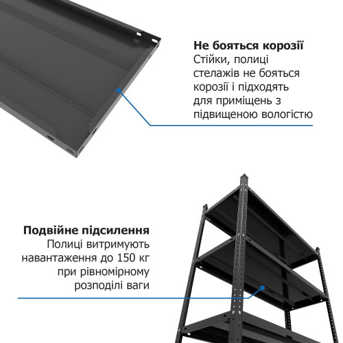 Стеллаж Атлант КС 2500х900х600 Меткас, 125 кг на полку, 6 полок, окрашенный, металлический