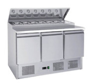 Саладета HURAKAN HKN-GXSD3GN-SC 3-дверна, 378 л, нерж. сталь AISI 201, +2/+8°C, 1365×700×970 мм, GN1/6×8, для професійної кухні