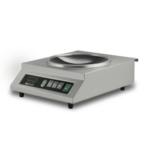 Індукційна плита вок HURAKAN HKN-ICW35M 3500 Вт, одноконфоркова, механічне управління, корпус нерж. сталь, скло ⌀280 мм, 350×450×150 мм