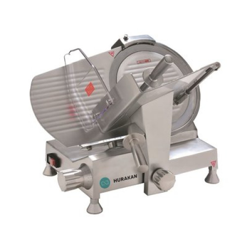 Слайсер HURAKAN HKN-HM250L, ніж 250 мм, алюм. корпус, товщина 0,2–12 мм, вбуд. заточка, каретка 190×230, 575×465×415 мм, для магазинів/кухонь