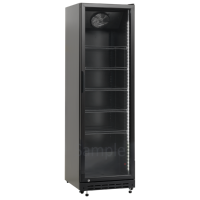 Холодильна вітрина SCAN SD 430 BE, 360 л, 0–10°C, скляні самозакривні двері з замком, 5 дротяних полиць, LED на коліщатках, 578×605×1980 мм