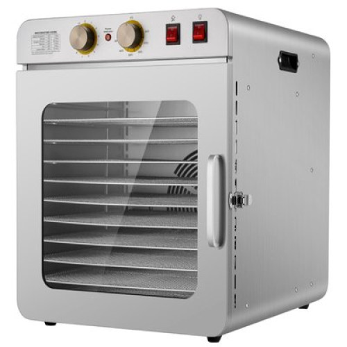 Дегідратор HURAKAN HKN-DHD12GM, 12 рівнів, нержавіюча сталь, скляні дверцята, для сушіння фруктів і овочів, таймер 12 год, 490×420×485мм