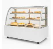 Вітрина холодильна HURAKAN HKN-LPD150 кругла 0,9 м, 150 л, 2 полиці, +2–8°C, мармур 1,5 см, біла, загарт. скло, R290, 900×670×1200 мм