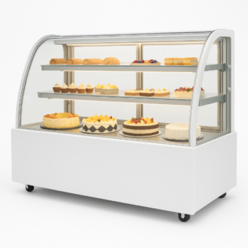 Холодильна вітрина HURAKAN HKN-LPD210 1,2 м (1200x670x1200 мм), 210 л, кругла, біла, мармур 1,5 см, R290, LED, загартоване скло