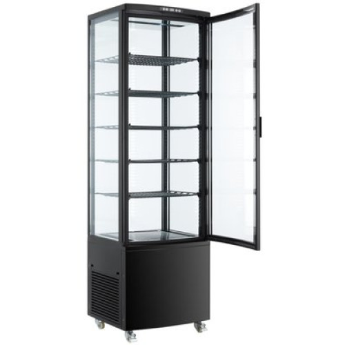 Холодильна вітрина Hurakan HKN-UPD278B 278 л, +2…+8 °C, 5 полиць, цифровий дисплей, термостат, R290, чорна, 515×485×1915 мм, для магазинів