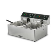 HURAKAN HKN-FT66N фритюрниця подвійна 6+6 л, нержавіюча сталь, 2 кошики, 2 кришки, електрична 5 кВт, 570×410×310 мм, холодна зона