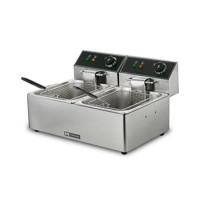 HURAKAN HKN-FT66N фритюрниця подвійна 6+6 л, нержавіюча сталь, 2 кошики, 2 кришки, електрична 5 кВт, 570×410×310 мм, холодна зона