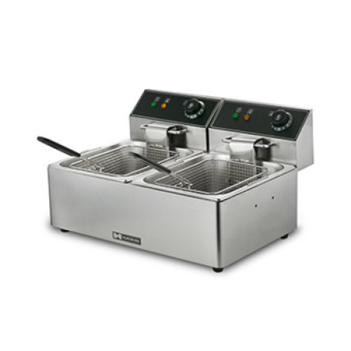 HURAKAN HKN-FT66N фритюрниця подвійна 6+6 л, нержавіюча сталь, 2 кошики, 2 кришки, електрична 5 кВт, 570×410×310 мм, холодна зона