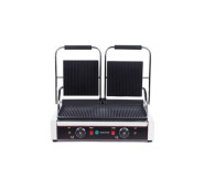 Контактний гриль Hurakan HKN-PE44R подвійний рифлений, емальований чавун, корпус із нержавіючої сталі, 570×370×210 мм, для кафе і ресторанів