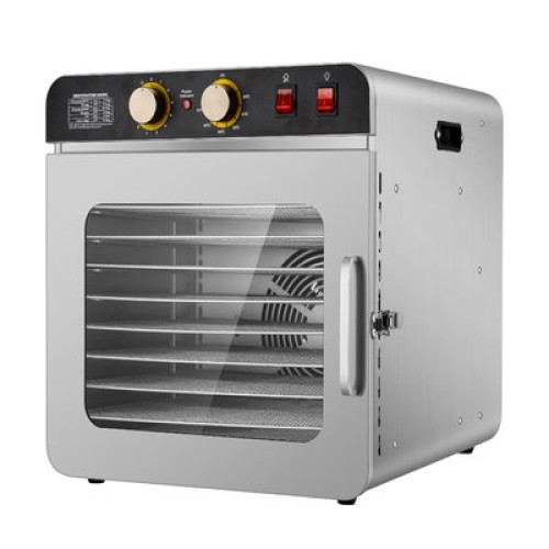 Дегідратор Hurakan HKN-DHD10GM, 10 рівнів, нерж. сталь, решітки 390×363 мм, крок 25 мм, 30–90 °C, таймер 12 год, скло, 0,9 кВт, для сушіння