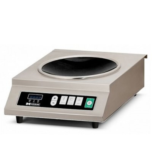 Індукційна плита вок HURAKAN HKN-ICW35M 3500 Вт, одноконфоркова, механічне управління, корпус нерж. сталь, скло ⌀280 мм, 350×450×150 мм