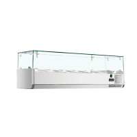 HURAKAN HKN-VRX1400/330S холодильная витрина-надставка со стеклом, нерж. AISI 201, 6 GN 1/4, 1400×335×435 мм, 0…+10°C, R290, для кафе