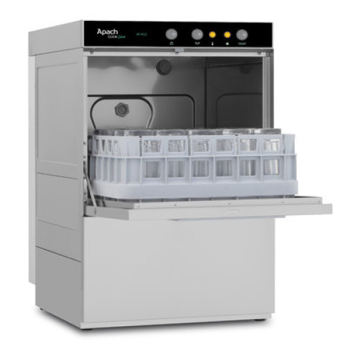 Посудомийна машина барна APACH AF400 фронтальна 30–40 касет/год, касета 385×385 мм, дозатор миючого, дренажна помпа, 436×535×670 мм