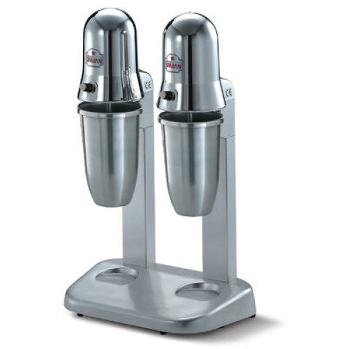 Міксер для молочних коктейлів двопостовий Sirman Sirio 2 VV, 2×900 мл нерж. стакани, корпус пресований алюміній хром, 300×195×530 мм, 220 В, 4000–14000 об/хв