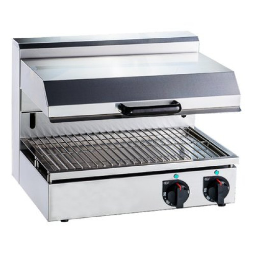 Гриль-саламандер HURAKAN HKN-SAL650H, 2 зони, 50–300 °C, 2,8+2,8 кВт, нержавіюча сталь, 736х624х652 мм, рухома верхня частина, термостат