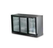 Барна холодильна шафа Hurakan HKN-DB335S 300 л, 224 пляшки, скляні розсувні двері 865 мм, чорна, фарбований метал, 1350х520х865 мм