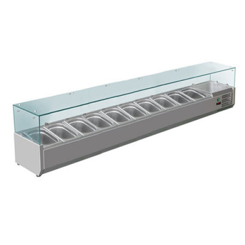 Холодильна вітрина-надставка HURAKAN HKN-GXD2000GC зі склом, 2000x335x435 мм, нерж. сталь AISI 201, 10 GN 1/4 (висота 150 мм), +2/+8°С, R600a