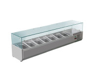 Холодильна вітрина-надставка Hurakan HKN-GXD1800GC зі склом, 8 GN 1/4, +2/+8 °C, нерж. сталь AISI 201, 1800×335×435 мм, для кафе/ресторанів