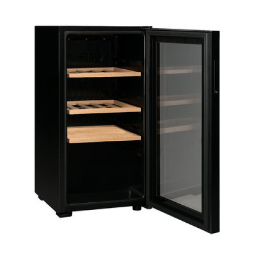 Шафа для вина HURAKAN HKN-WNC110T, 23 пляшки (105 л), температурний режим 5–20 °C, LED-підсвітка, замок, 3 дерев'яні полиці, скляні дверцята, 480×520×840 мм