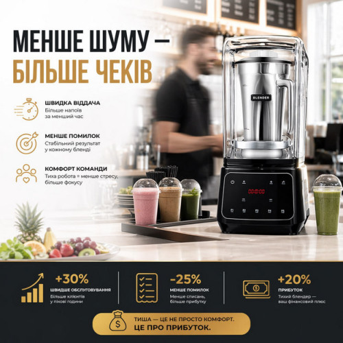 Блендер HURAKAN HKN-HBH2000STH, 2 л, 2,2 кВт, чаша 304 нерж. сталь, шумопоглощающий, сенсорное упр., 26000 об/мин, пластик, 220×270×495 мм, проф.