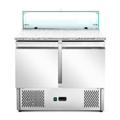 Саладета 2-дверна HURAKAN HKN-PZLGV2S, 240 л, гранітна стільниця зі склом, AISI 201, 900×700×1075 мм, +2…+8 °C, R290 для кухні