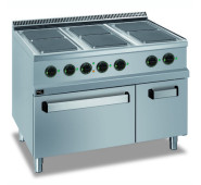 APACH APRE-117FE/PL плита електрична 6 конфорок з духовкою, нерж. стільниця 1,5 мм водостійка, чавунні 220×220 мм, 1100×714×850 мм, для проф. кухні