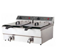 Фритюрниця HURAKAN HKN-FT1010N подвійна 10+10 л з краном, нержавіюча сталь, 6 кВт (220 В), холодна зона, 570×470×340 мм, для кафе/ресторанів